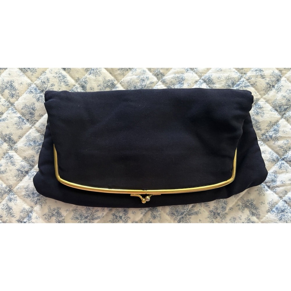 Vintage JR USA Blue Fold Over Evening Clutch W/ Attached Coin Purse 10" x 6"